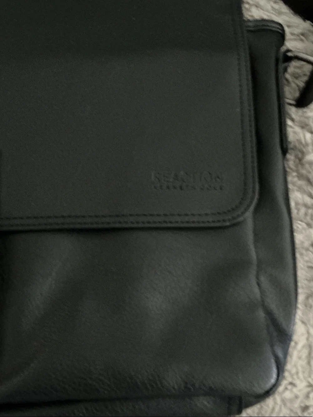 Kenneth Cole Black Leather Bag for laptop with Buckle Detail